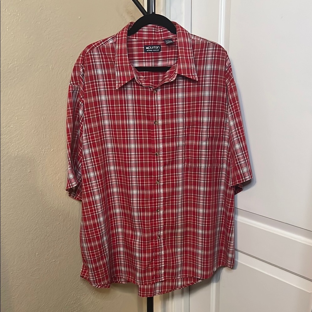 Puritan Wrinkle Resistant Red Plaid Men's Shirt